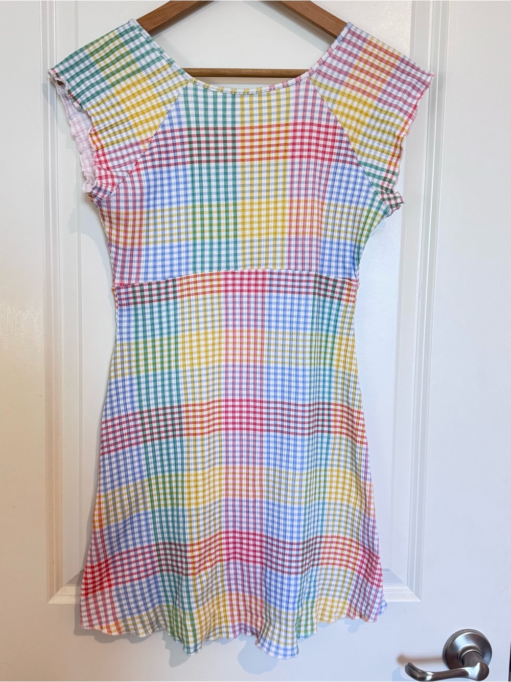 Revolve LoveShackFancy Zoie Printed Mini Dress Rainbow Gingham Babydoll Sz Small - Picture 4 of 9